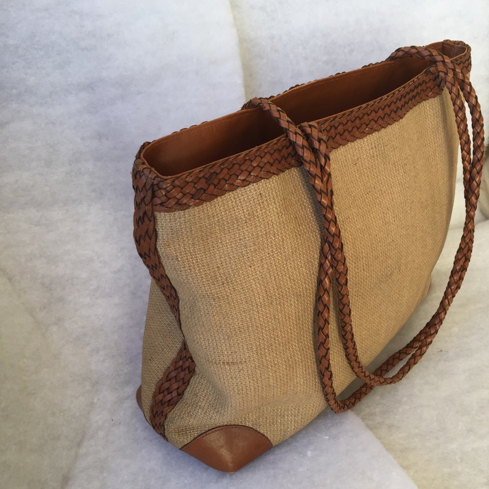 L.J.S. Collection straw & braided leather zip bag